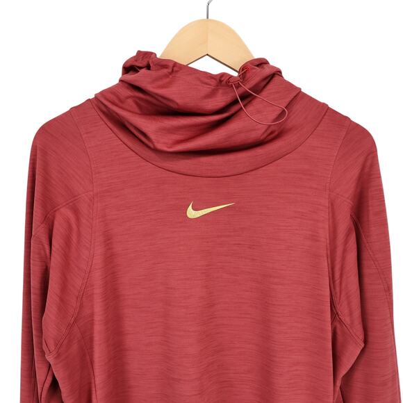 Nike Glam Metallic Hooded Funnel Neck Pullover Long Sleeve Red Gold Size Small - Picture 3 of 11